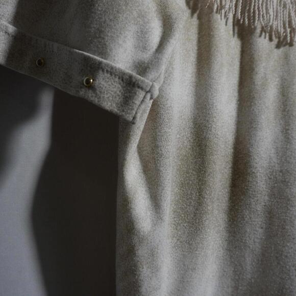 VTG 80s Rodeo T Shirt Ringer Tee Fringe Boho Western Beige Sz S Tribal Aztec SEE - Picture 6 of 8